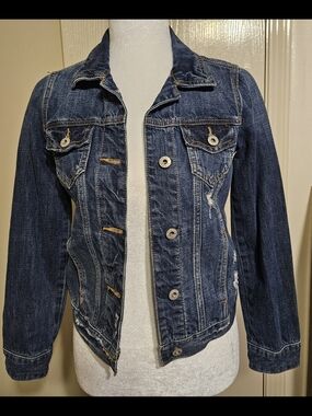 Abercrombie kids (girls) Navy Blue Distressed Denim Jacket, size 11/12.